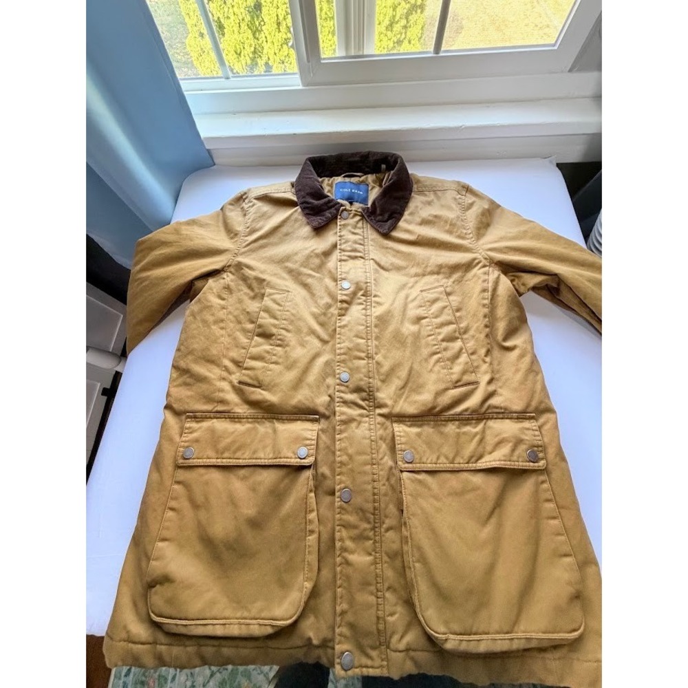 Cole Haan Mens Barn Jacket Tan Brown Corduroy Collar Quilted Lined Field Coat L